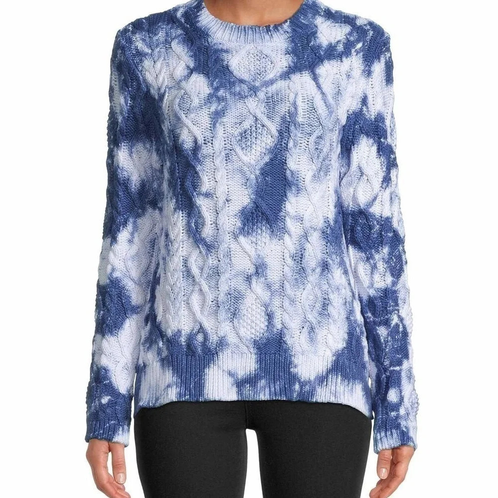 NWT Nicole Miller Blue TieDye Cable Knit Pullover S